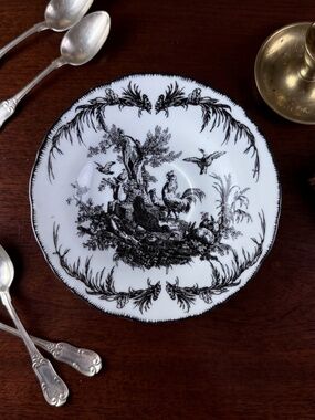 Aux Au Provence Rooster Toile Plate - Black White - French Country Saucer